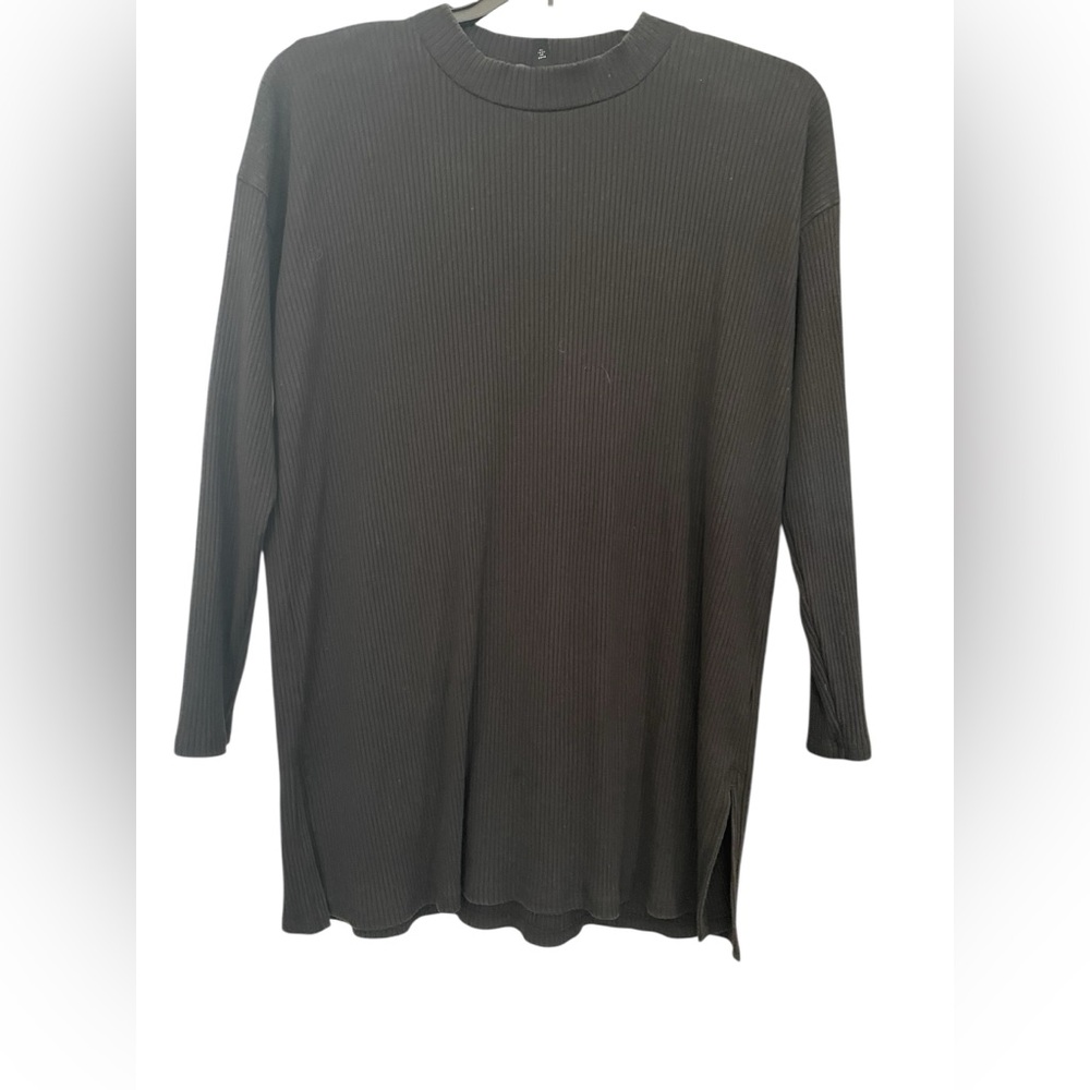 Eileen Fisher Size Medium Dark Charcoal Ribbed Long Sleeve Top Women’s